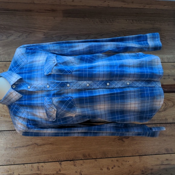 American Eagle Outfitters Blue Plaid Snap Button Long Sleeve Western Shirt - Picture 1 of 4